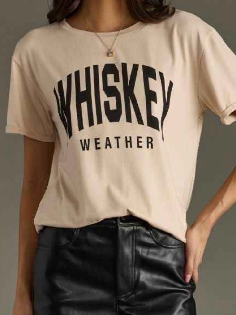 Panache 'Whiskey Weather' Short Sleeve Tee in Beige with Black Print Size S NWT
